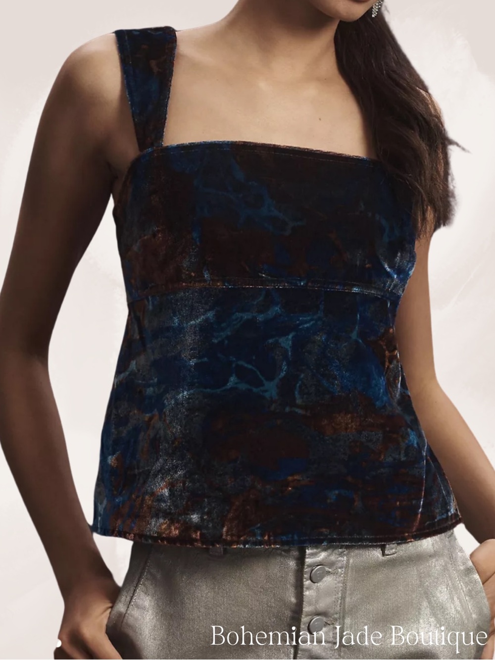Pilcro Flyaway Velvet Open Back Top Women’s Medium Blue Brown